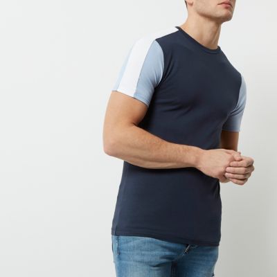 Navy colour block muscle fit T-shirt